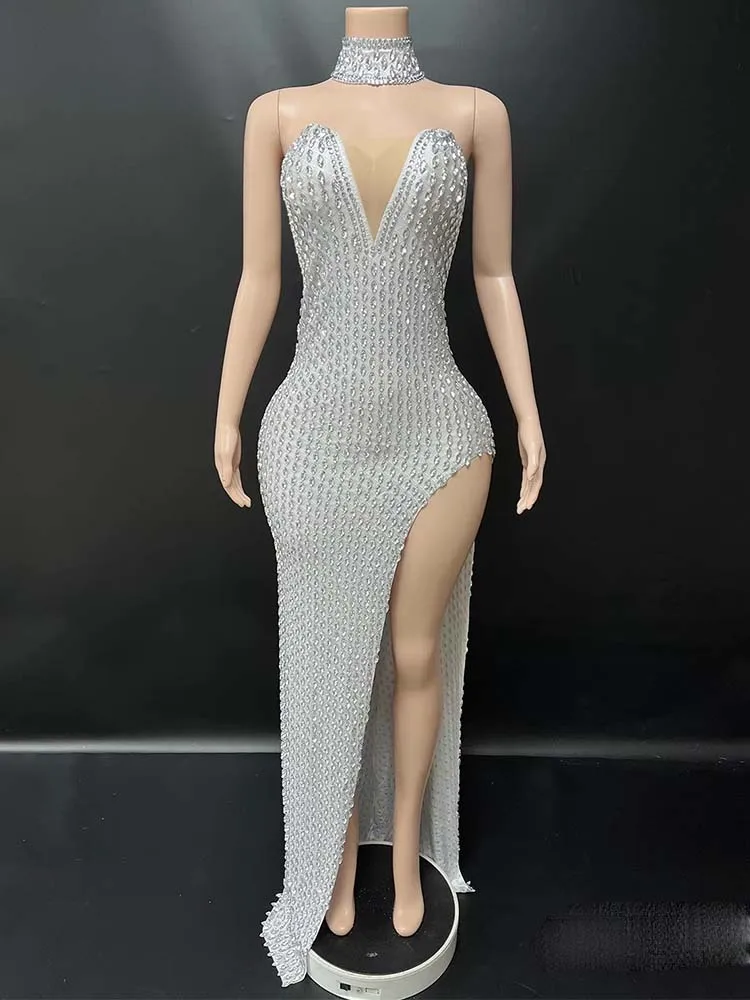 High Quality Hot Stamping Sexy Neck Hanging Elastic Slit Dress 2025 New Fashionable Custom Women'S Clothing