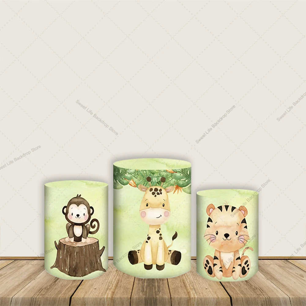 غطاء أسطواني على شكل حيوانات الغابة سفاري لحفلات أعياد الميلاد للأطفال وودلاند وايلد أغطية طاولة أسطوانية تحت عنوان واحد ديكور