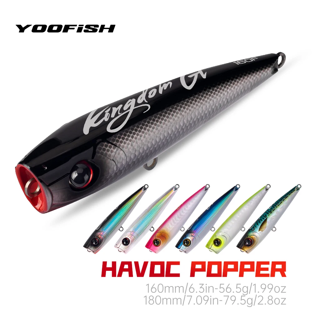 

YOOFISH GT Рыболовная приманка Topwater Popper 56,5 г 79,5 г 160 мм 180 мм Искусственные твердые приманки Морская приманка для ловли тунца Воблеры
