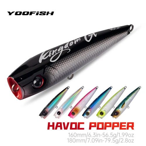 YOOFISH GT señuelo de pesca Topwater Popper 56,5g 79,5g 160mm 180mm cebos duros artificiales agua salada atún Señuelos de pesca Wobblers