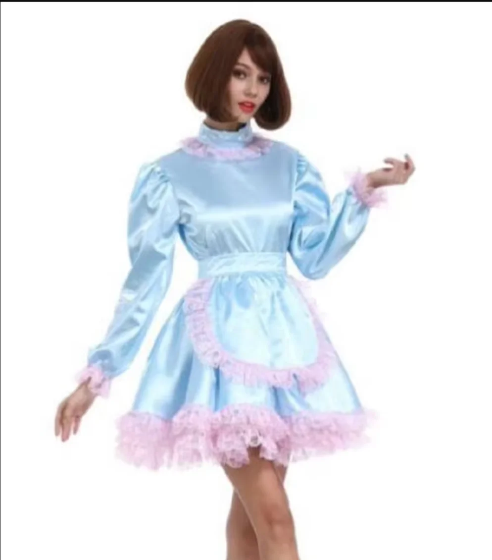 

Prissy Sissy Girl Maid Baby Blue Lockable Dress Fake Character Crossdresser Party Daily Unisex Dress Playup Costume Customizable