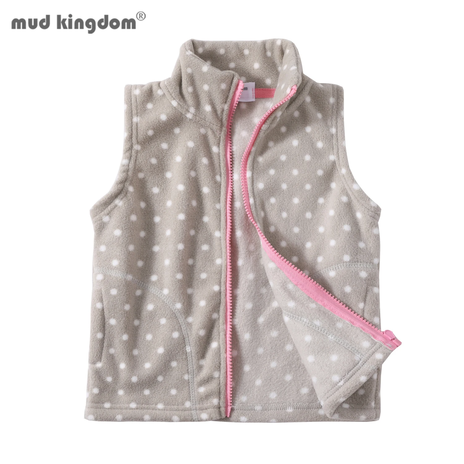 Mudkingdom Kids Vest Jackets Autumn Winter Fleece Children Outerwear Coats Lightweight Casual Cute Polka Dots Pattern Boys Girls