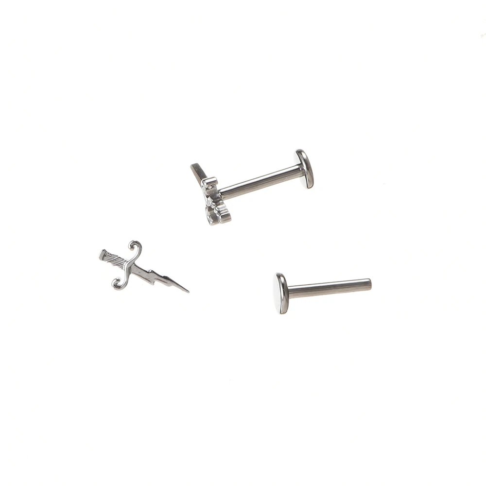 QM ASTM F136 Titanium Internally Threade Sword Internally Threaded Labret Helix Cartilage Tragus Body Piercing Jewelry ASTM F136