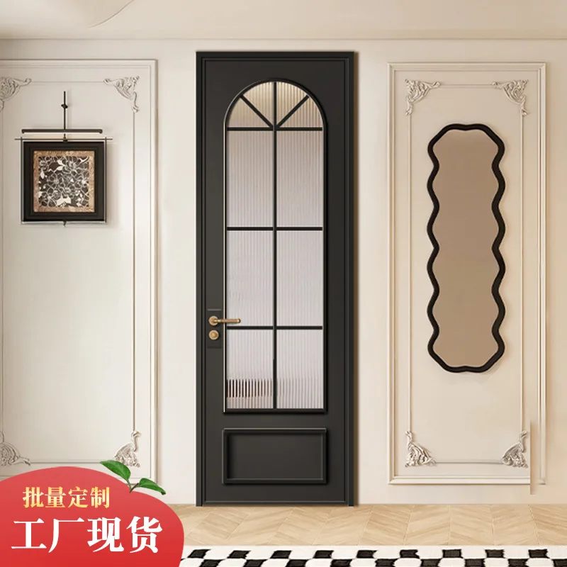 

Customized new French retro bathroom bathroom door Toilet door Begonia glass door Titanium aluminum alloy glass doo