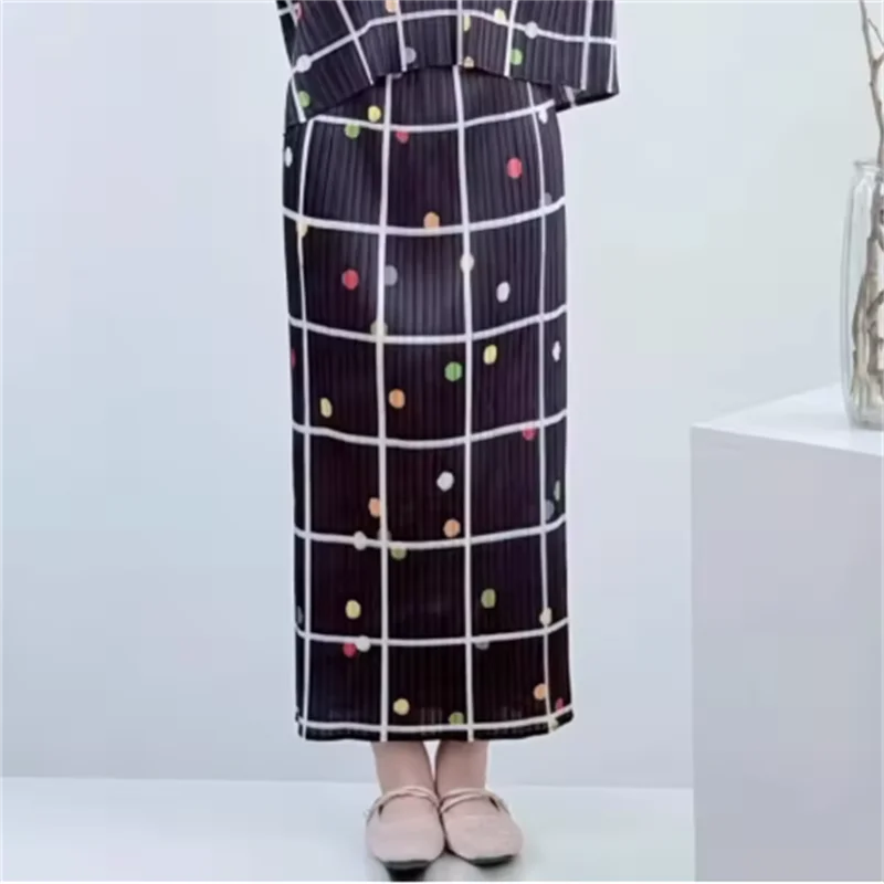 

Плиссированная женская юбка Miyake в клетку и горошек, с эластичным поясом, прямого кроя, весна 2026, новая модная коллекция