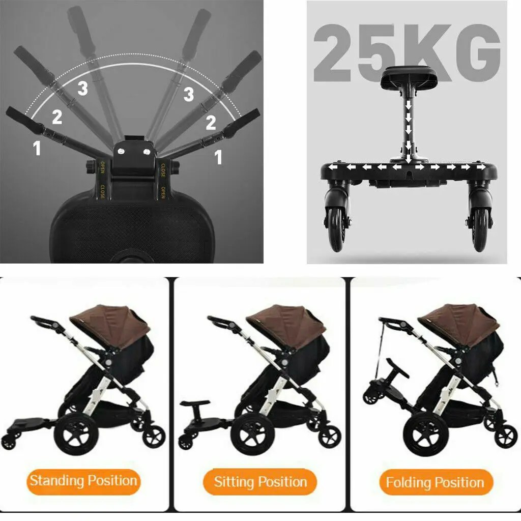 B50 2 in 1 Universal Strollers Step Board Adapter with Seat Second Child Jogger Twins Scooter Baby Pram Hitchhiker Bumper