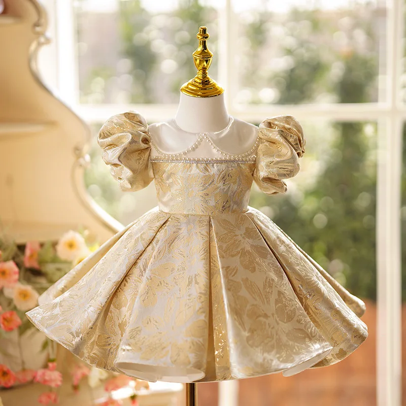 

Girls Dress Host Princess Dress Birthday Party Children Clothes pearl Ball Gown Sweet Beading Kids Evening Dresses