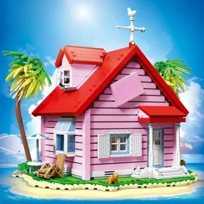 Mini Bricks MOC Block Set, Coastal Seaside Hut Architecture Collectible Model High Difficulty DIY Assembly Tabletop DisplayDecor