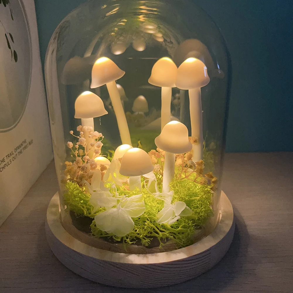 Handmade White Mushroom Lamp DIY LED Night Light Girl Bedroom Ornaments Living Room Desktop Decoration Birthday Christmas Gift