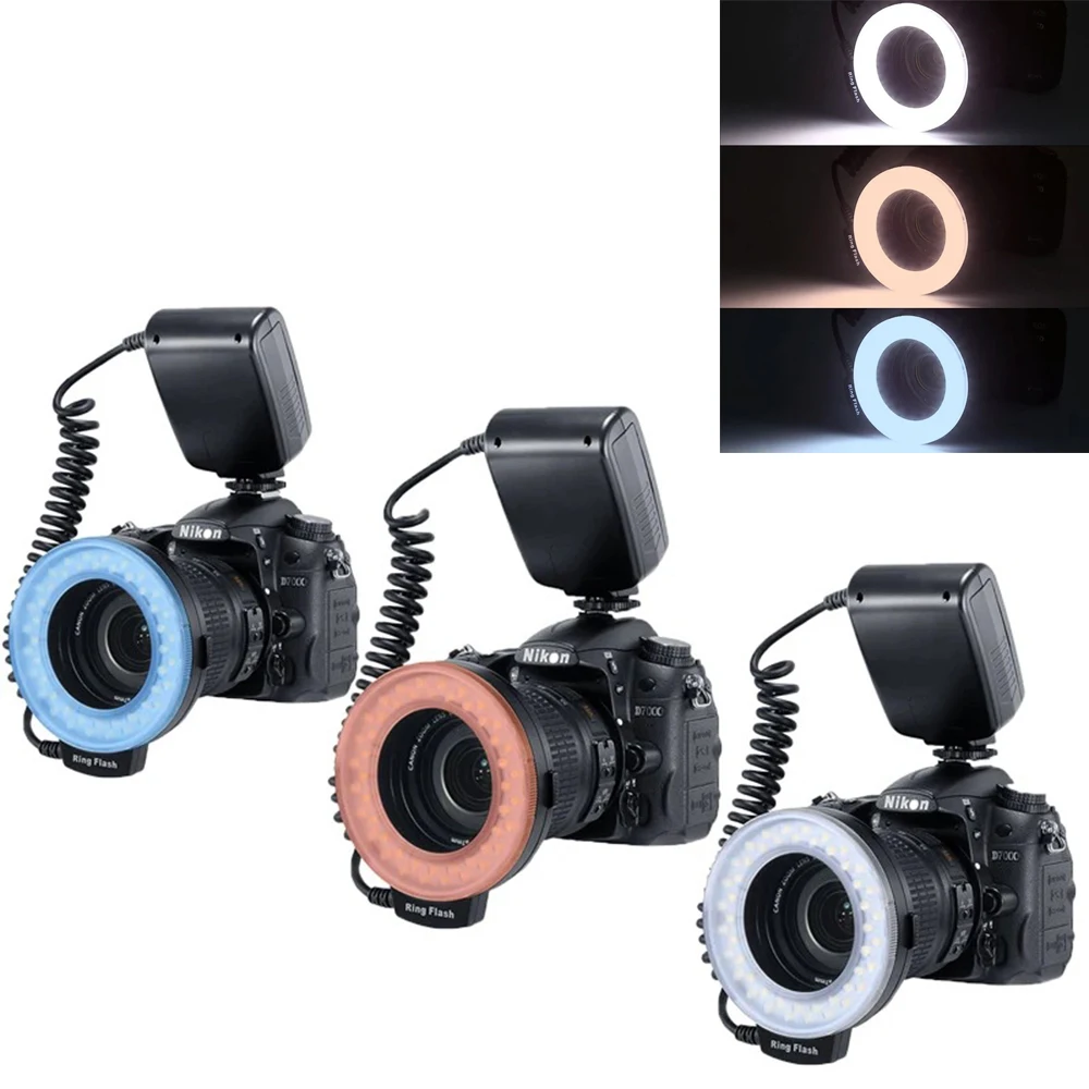 

Светодиодная кольцевая вспышка RF 550D, макрокольцевая заполняющая лампа с монитором для Nikon Canon Pentax Olympus Panasonic, аксессуары для зеркальных камер