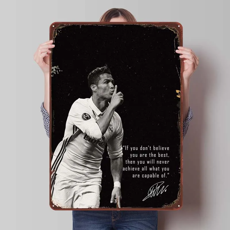 Ronaldo Tinplate Sign Sports Poster Wall Art Mural Custom Metal Signs for Wall Art Decoration Decorative Metal Plate Retro Room