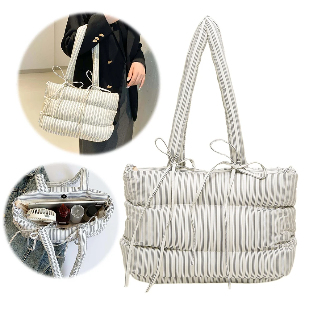 Women Puffer Tote Bag Soft Cloud Hobo Bag Hasp Closure Padded Shoulder Handbag Fashion Tote Purse Stylish Commuting Bag