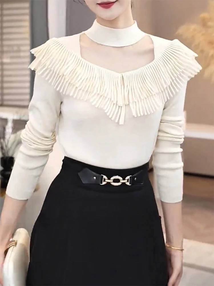 

Ele Splice Knitwear Women's Faionable Versatile Slimming Top Large Size Autumn Winter New Sle Comfortable Warmth Wool...