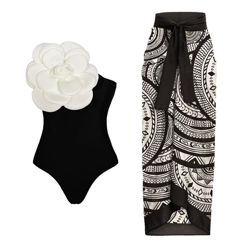 2024 Sexy Ruffle One Piece Swimsuit Skirt Summer Women Vintage Bikinis Print Swimwear Beachwear Summer Dress Monokini Bath Suit