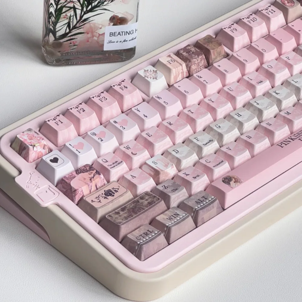 Rose Keycap Set PBT Key Cap Cherry Profile Retro Oil Painting Style 5-Side Dye-Sublimation Compatible with Mechanical Keyboard