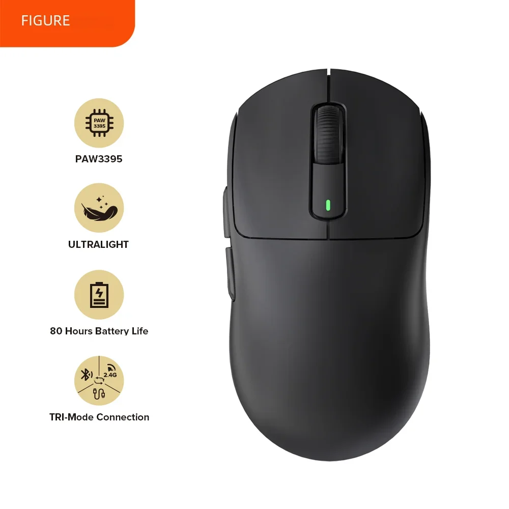 Kysona-Wireless Gaming Esports Mouse, M600, Black PAW3395, 55g, 26000DPI, 6 Buttons Optical, Computer Mice for Laptop, PC