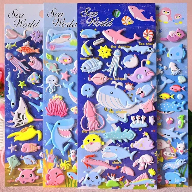 

4 pcs Cartoon Sea World Dolphin Shark 3D Puffy Stickers Scrapbooking Diy Journaling Stationery Diary Decor Cute Stickers School