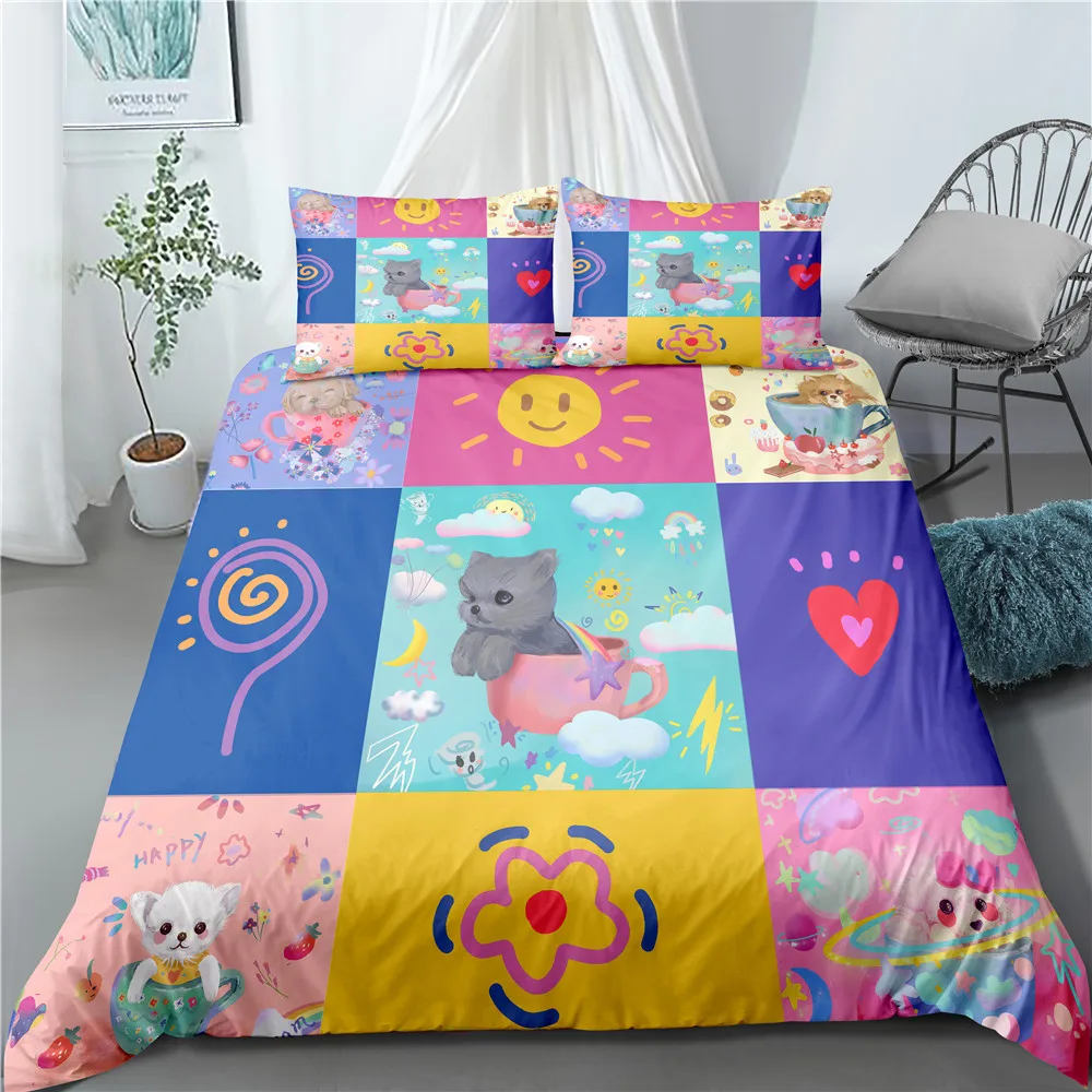 Teacup Dogs Bedding Set Teens Boys Kids Gift Cartoon Picture Quilt Cover Pillowcases Comfortable Cover Home Textiles 3 Pcs