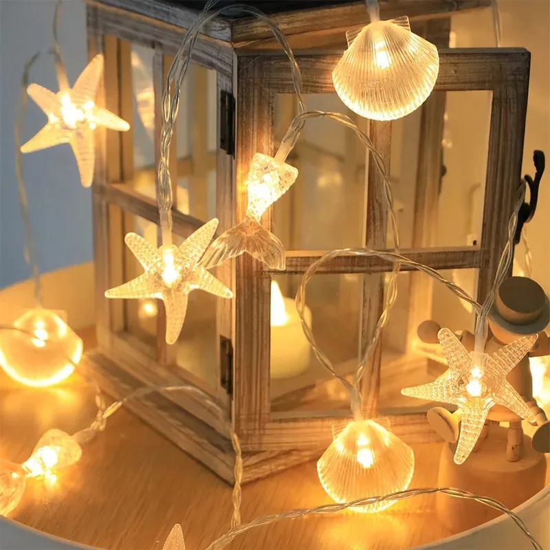 Meerjungfrauenschwanz und ozeanisches LED-Dekor – im Dunkeln leuchtende Seestern- und Muschelornamente für Weihnachtsbäume im Innen- und Außenbereich