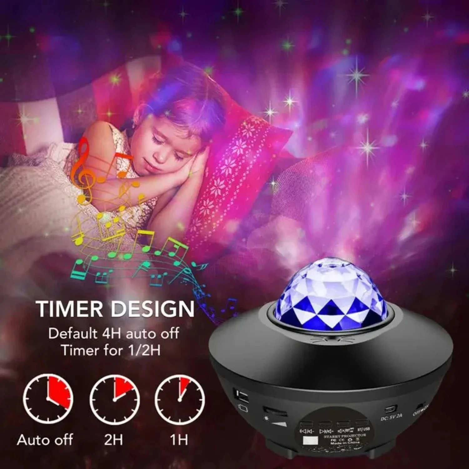 Enhance the atmosphere with this stunning Ocean Wave Sky Light Starry Projector Night Light with Music Speaker - perfect for bed