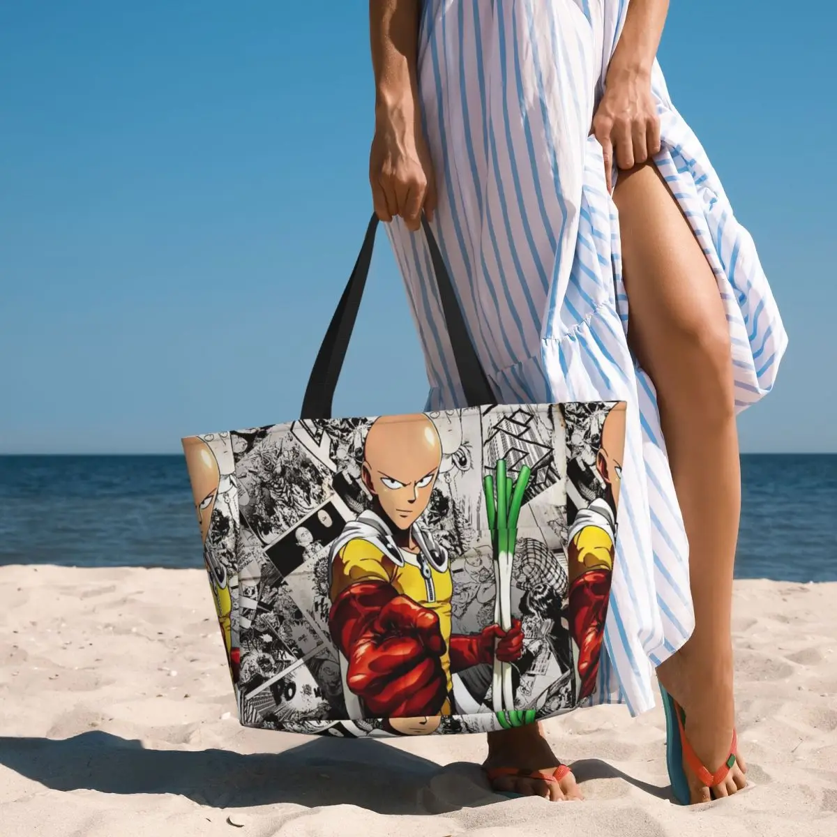 

Anime One Punch Man Beach Tote Bag Sport Gym Yoga Duffle Large Tote Bag Women Travel Bag Fitness bag