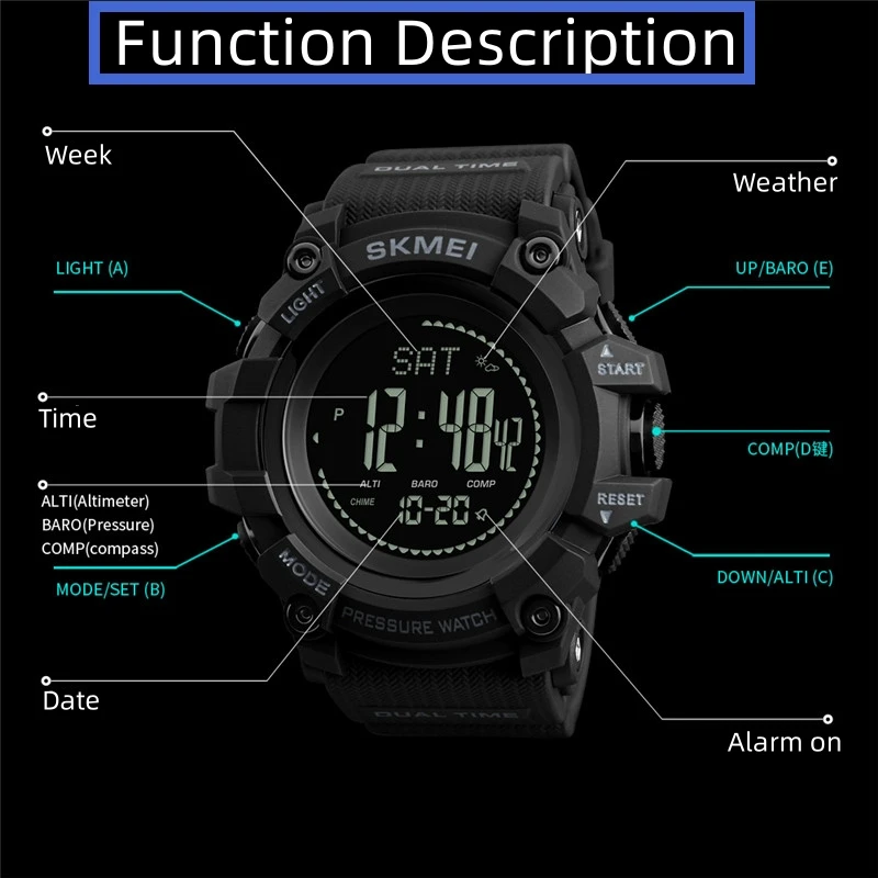 Skmei Top Outdoor Sport Men Watches Waterproof Pressure Compass Weather Tracker Digital Male Wristwatches Relogio Masculino