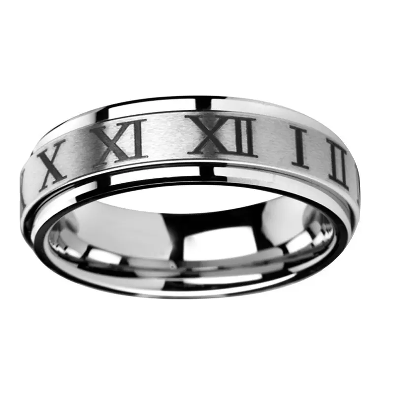 

Summer New Stainless Steel Roman Numeral 8MM Anti Anxiety Rotating Ring Men's And Women's Exquisite Jewelry Accessories