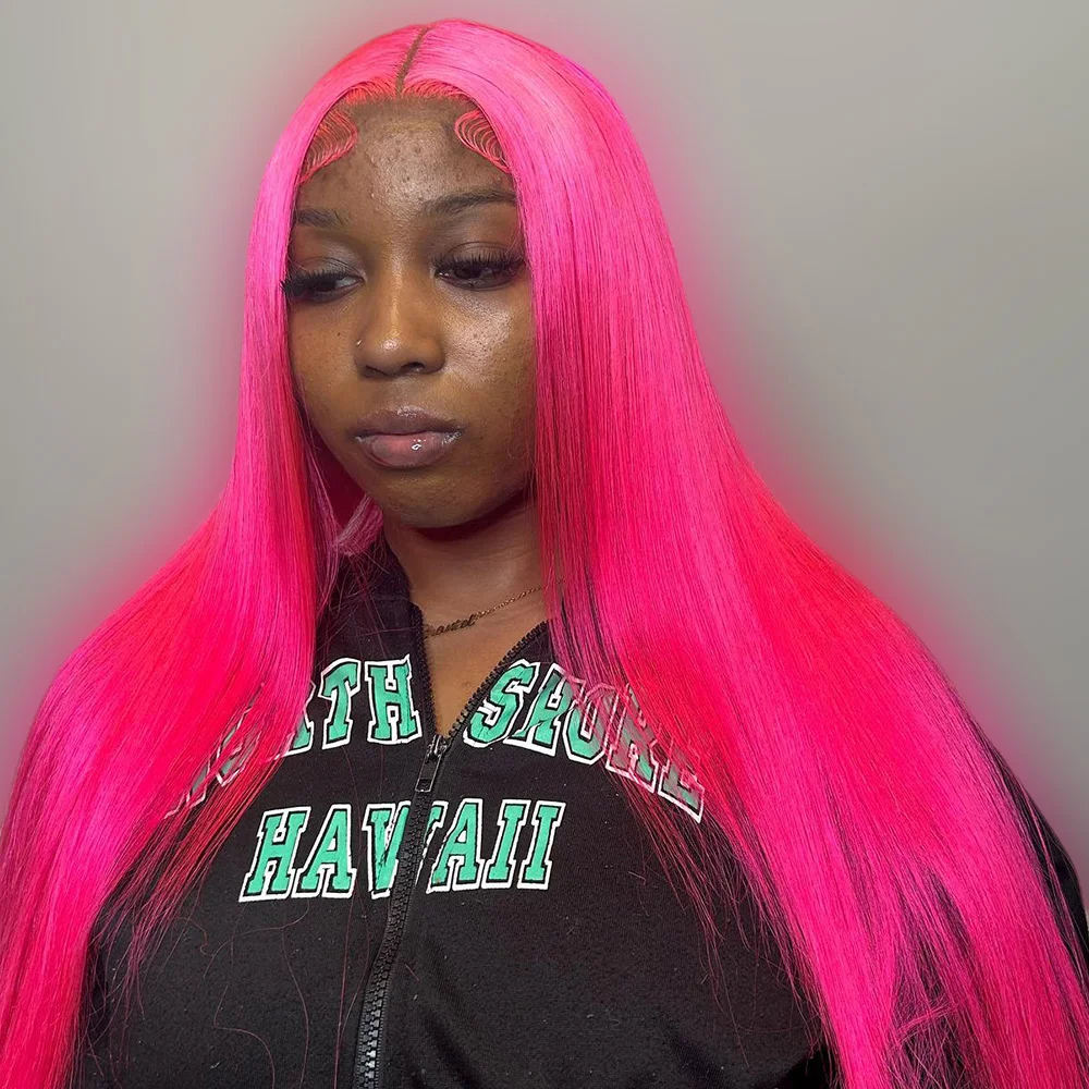 

Dark Pink Human Hair Wigs Straight 13x4 Transparent Lace Front Wigs Pre Plucked 100% Human Hair Lace Frontal Wig For Women 250%