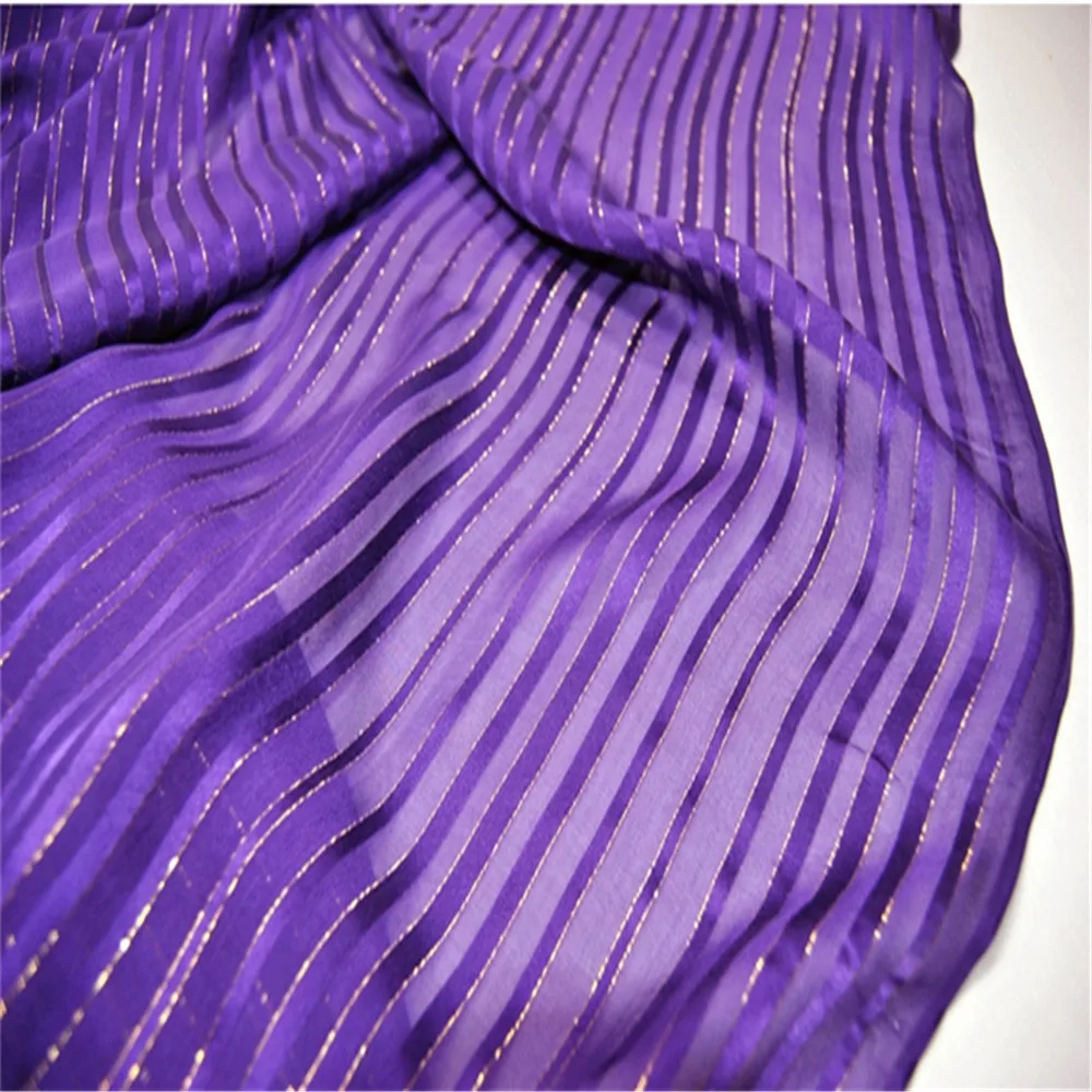 Popular Luxury Environmental Purple Stripe Pure Silk Metallic Lurex Fabric Gold for Holiday Men Women Cloth Dress Pajamas