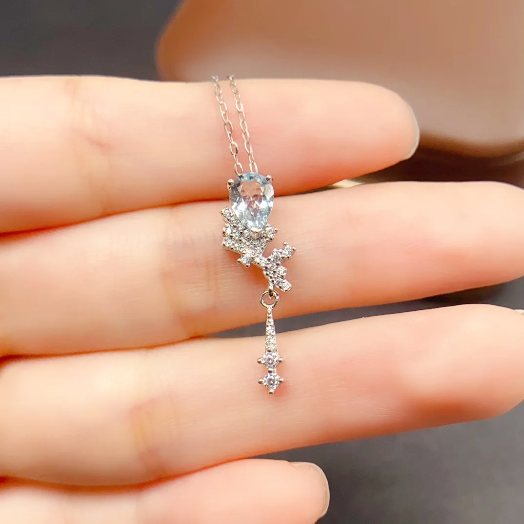 

5*7mm Natural Aquamarine Pendant Necklace Real S925 Sterling Silver Certificate Fine Fashion Charm Weddings Jewelry for Women FS