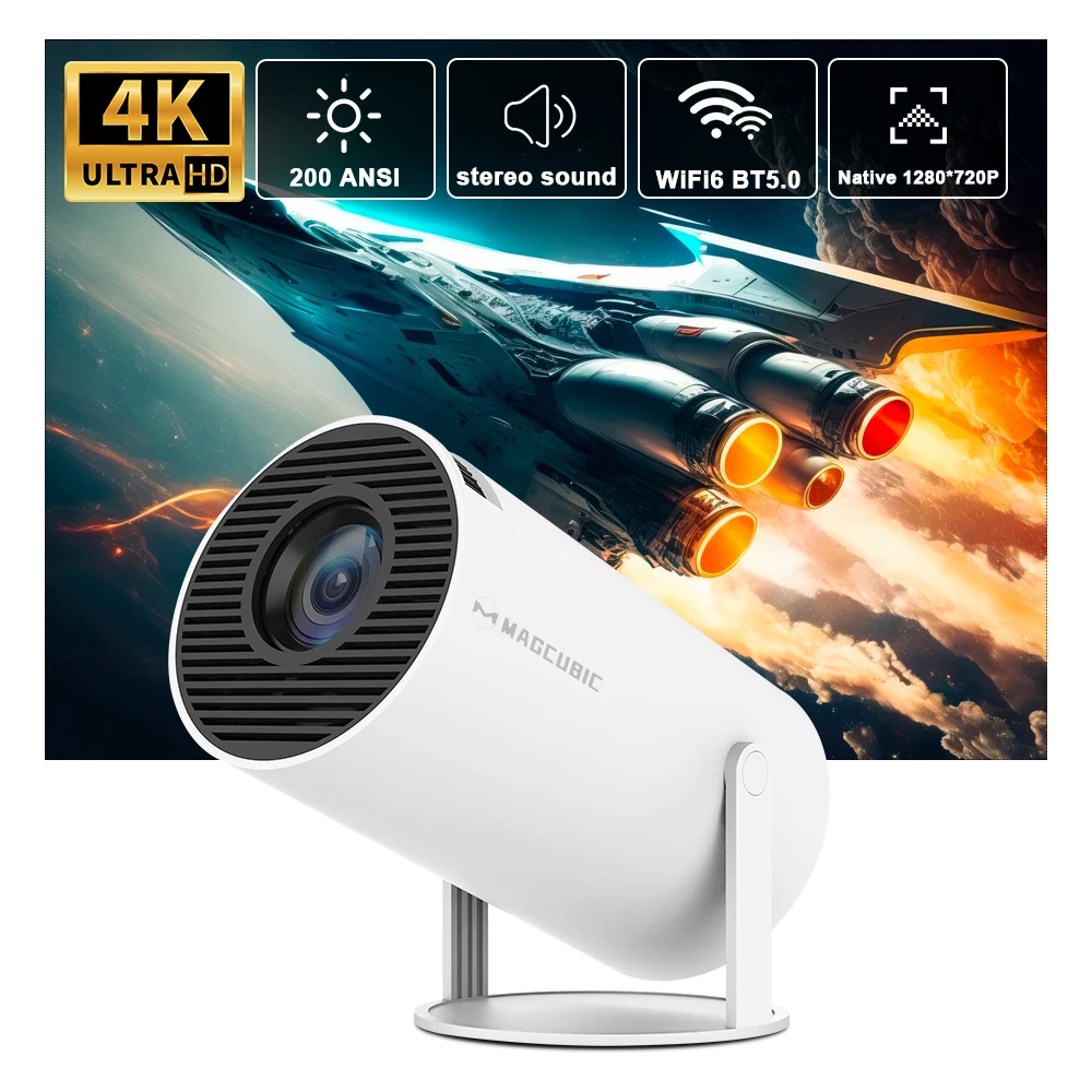 Transpeed Android 11 proiettore 1280*720P 4K Wifi6 200ANSI AllwinnerH713 180 ° flessibile BT5.0 Home Cinema proiettore portatile esterno