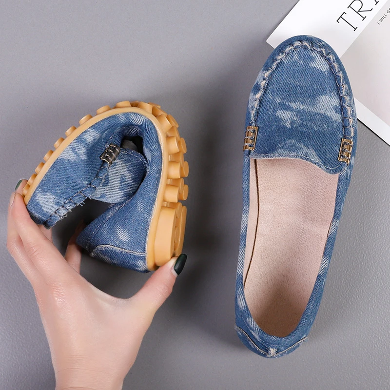 Women\'s Casual Shoes Spring and Autumn Flat Loafers Women\'s Shoes Fashion Non-slip Soft Denim Flat Shoes Zapatos De Mujer