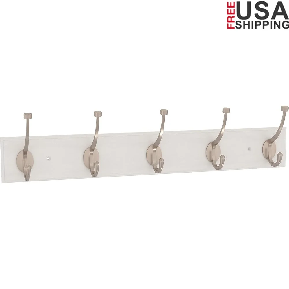 

Wall Mount Coat Rack with 5 Hooks Durable Fiberboard Hat Rack Clothes Towels Bags Elegant Home Organization