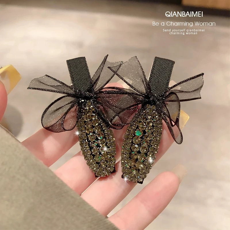 الكورية مزاجه الأسود منقار البط كليب الجانب كليب إكسسوارات الشعر مشبك شعر مقوس دانتيل عقال كليب الجانب كليب كسر مشبك شعر