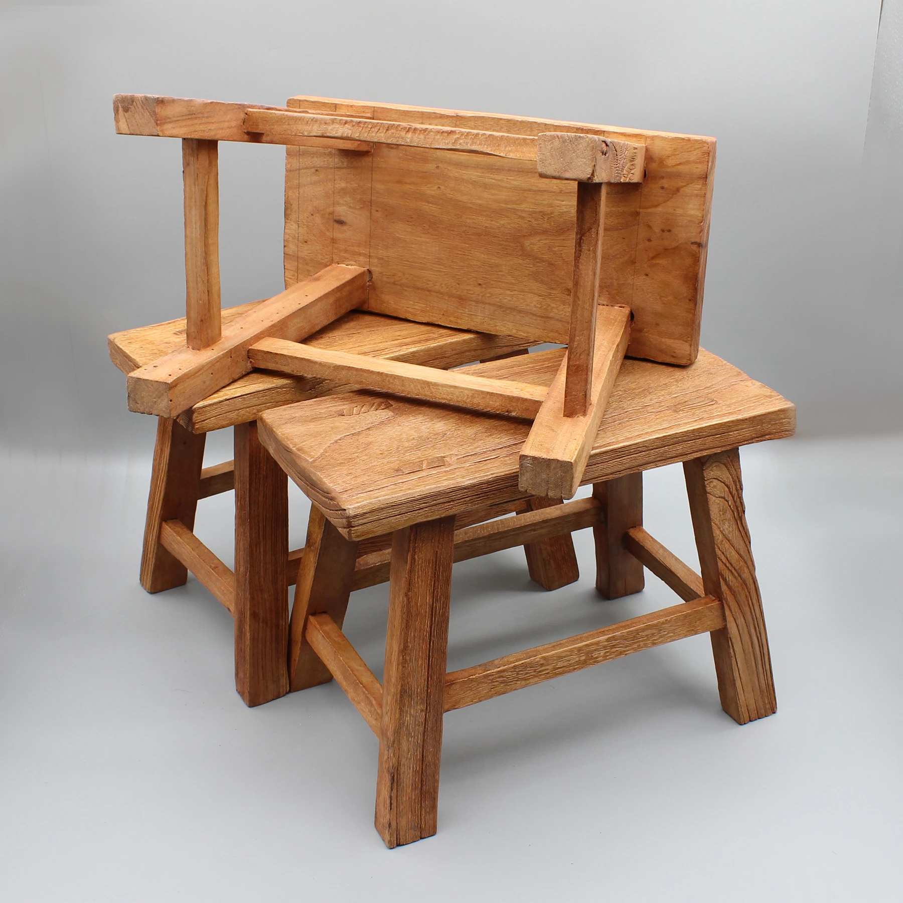 Newly Made Solid Wooden Stool, Elm Hardwood, Rustic Finishing, Kids Chair, Mortise and Tenon Jointed