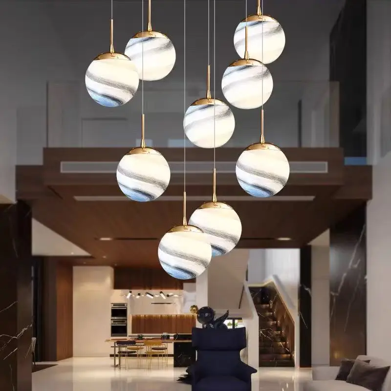 

French simplicity Planet Magic bean Sphere Glass Chandeliers, lustre Interior living room staircase luminaire Ceiling Dimmable