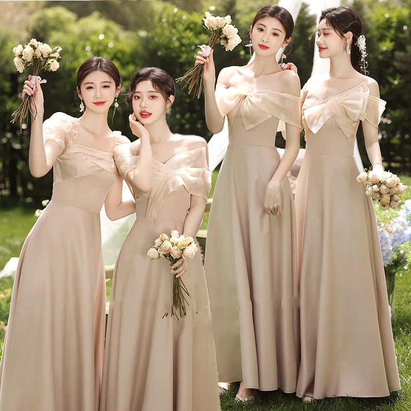 

Ele Satin Maids Dr Champagne Color Simple Elegance Small up Sister's Ensemble Best Friend Gown Long Evening Gown