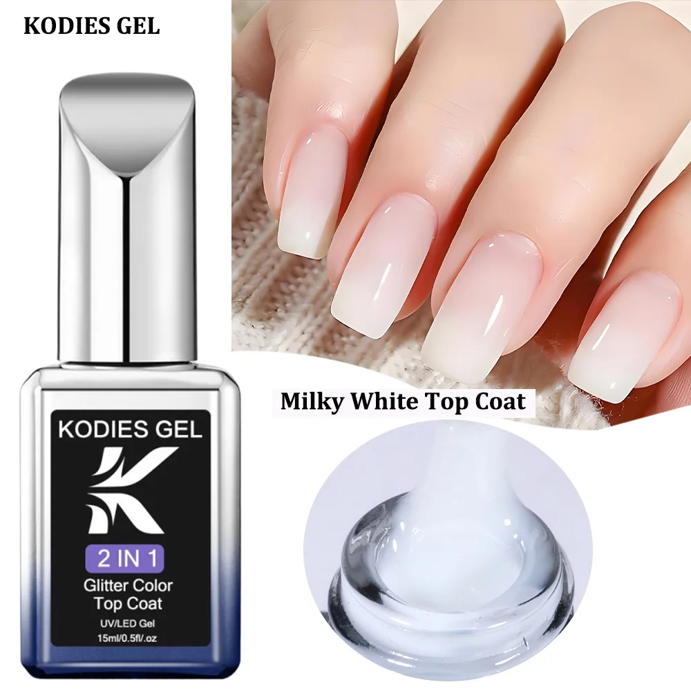 KODIES GEL blanc laiteux couche de finition UV Gel vernis à ongles 2 en 1 Semi-permanent UV Gel Nail Art tremper Gel vernis finition couche de finition