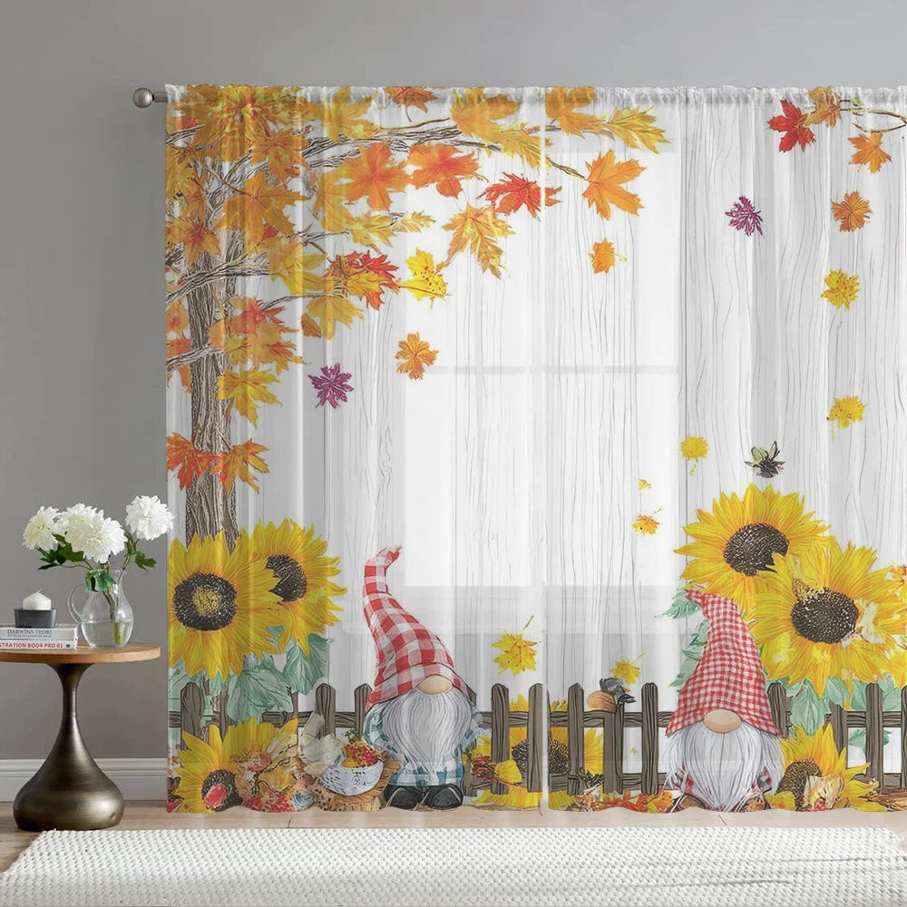 2Pcs Fence Dwarves And Sunflower Print Home Decoration Window Screens Suitable For Coffee Shops, Restaurants, Bedrooms