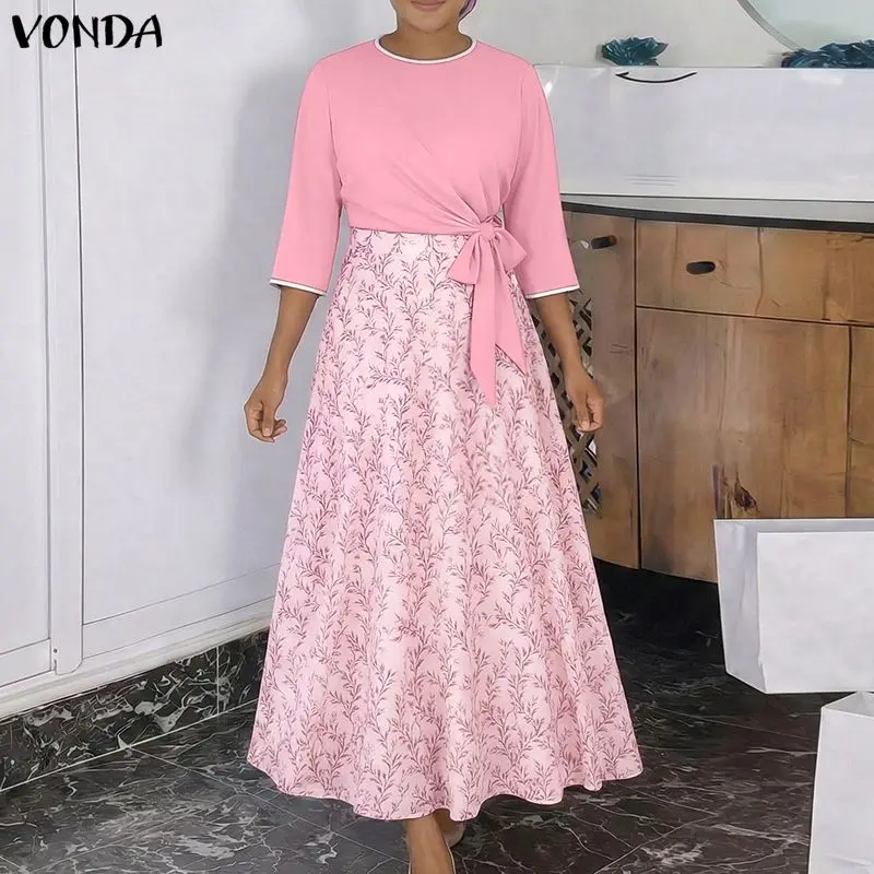 

VONDA Women Plus Size Sets Summer Spring Dress Sets 3/4 Sleeve Tops Floral Print Long Skirts 2PCS OL Fashion Two-piece Outfits