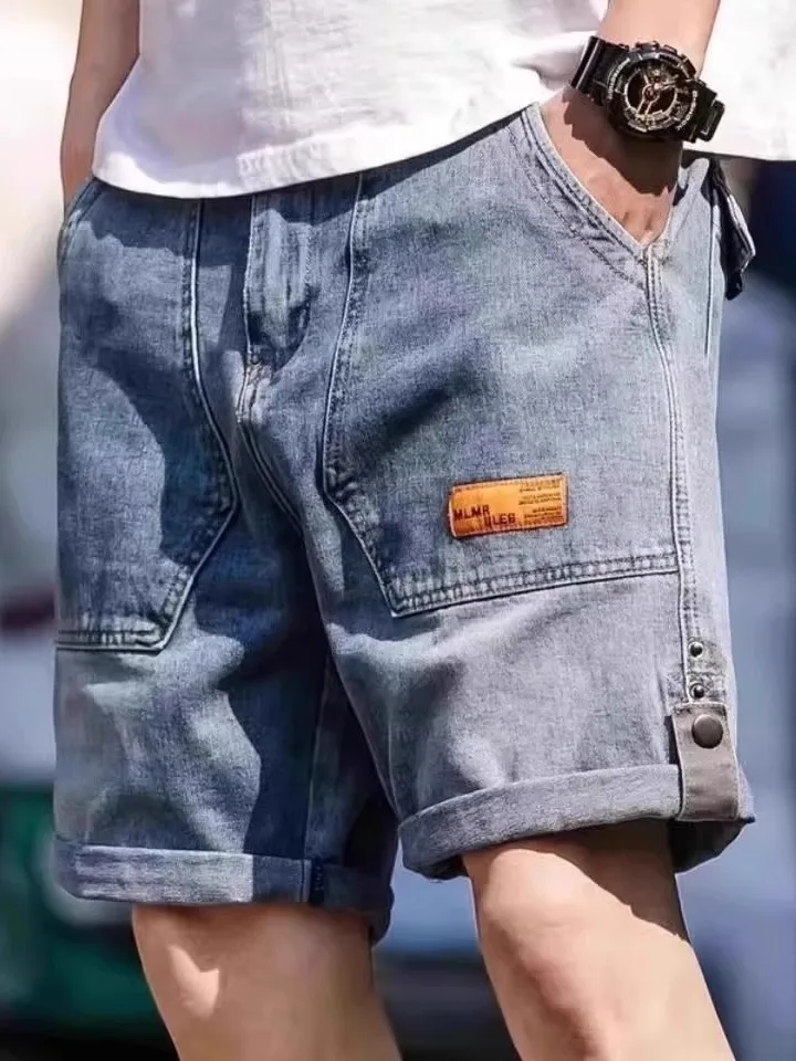 

Свободный крой, джинсовые орты в американском стиле ретро, мужские повседневные прямые брюки, тонкие, длиной пять четвертей, со средней талией, молодежная энергия