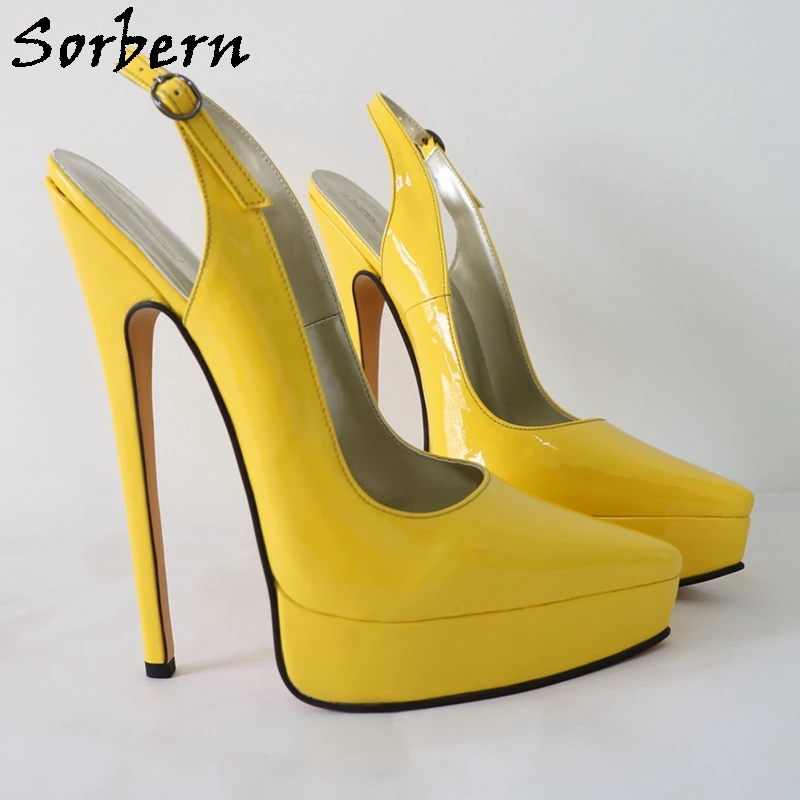 Sorbern białe Slingback kobiety buty Pump 20Cm wysoki obcas platformy szpiczasty palce poślizgu na lato w stylu buty na zamówienie 18Cm obcasy