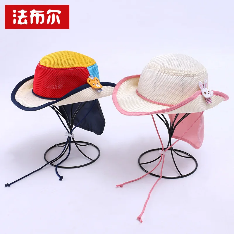 

Новая дышащая сетчатая панама для детей: летняя пляжная кепка для мальчиков и девочек с двойным слоем защиты от УФ-лучей и нашивкой