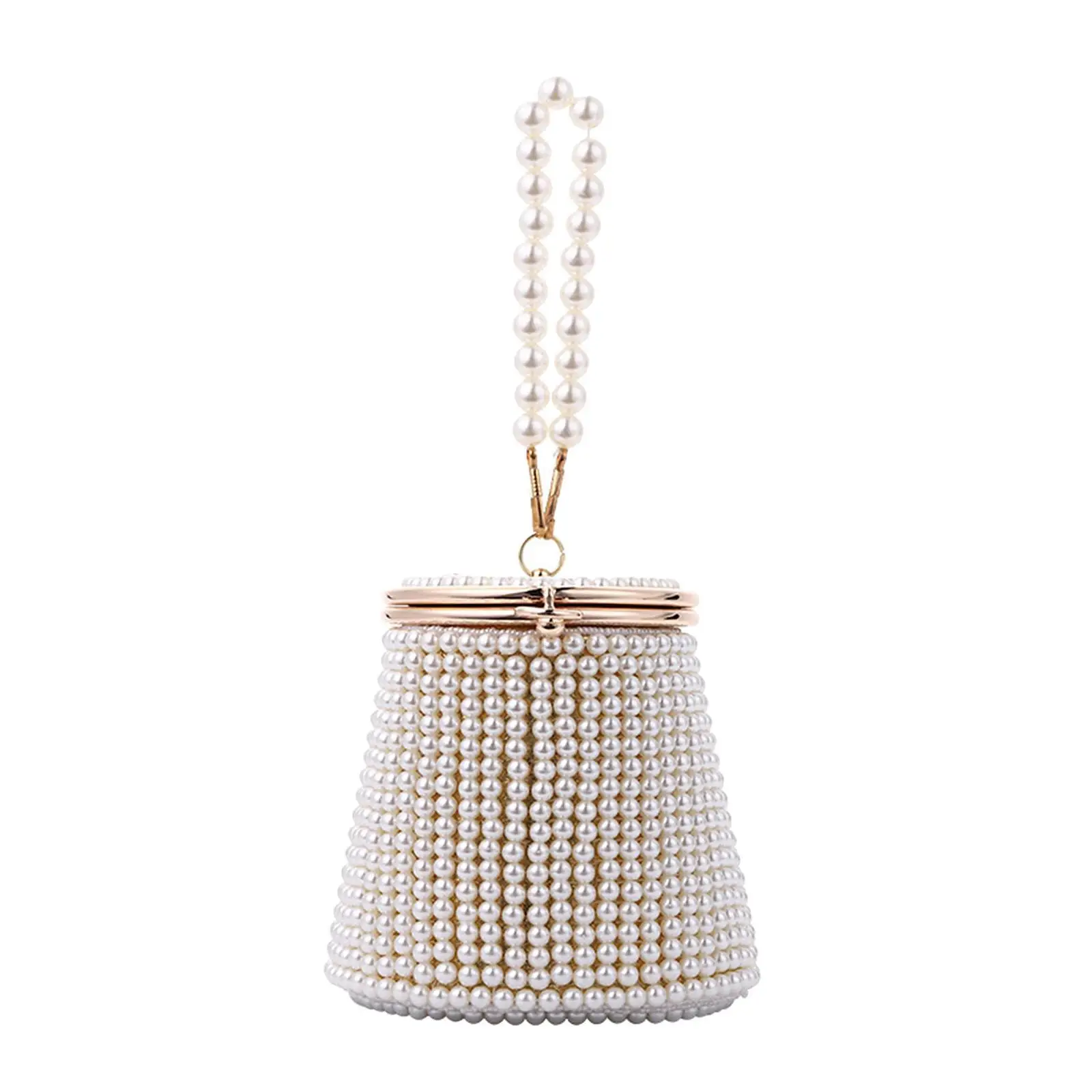 Natural Fashion Pearl Bucket Bag Tote Bag Pearled Purse for Evening Dinner