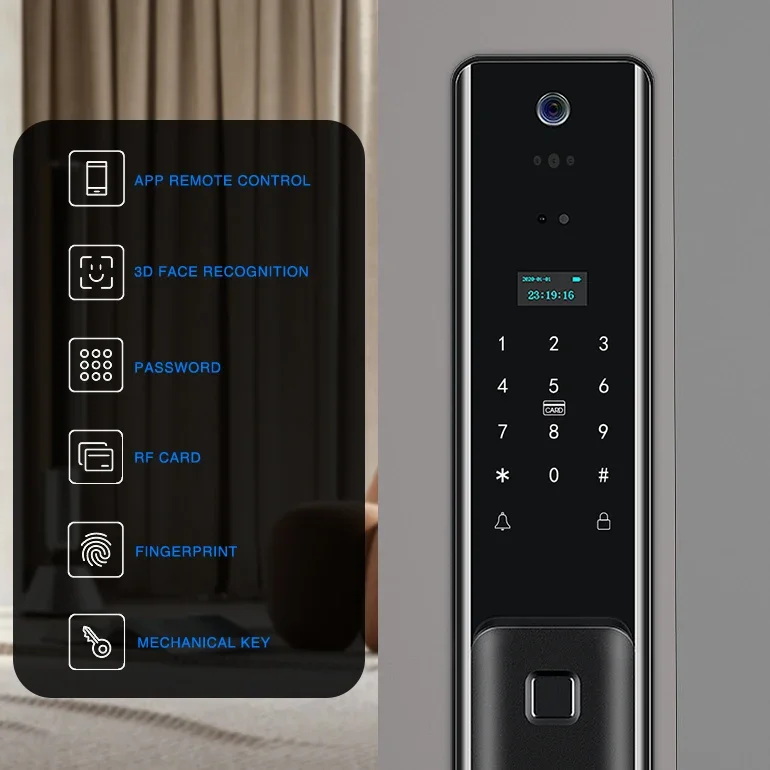 Smart Home Door Lock com câmera, impressão digital, 3D Face Recognition Gate Lock, WiFi APP Controle