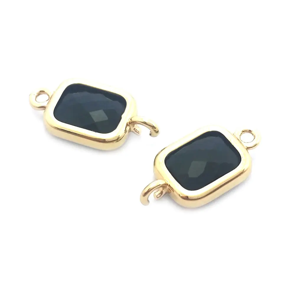 10PCS 6x8MM High Quality 18K Gold Color Brass and Glass 2 Holes Rectangle Connect Charms Pendants Jewelry Diy Accessories
