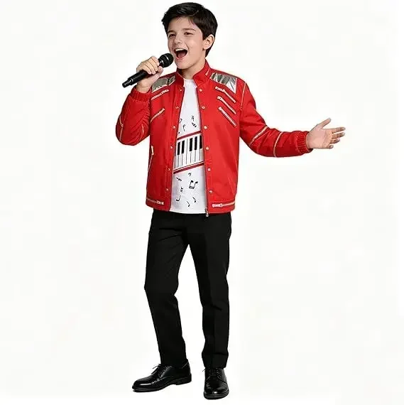 Jungen Mädchen Vintage 80er 90er Tanzstar Kostüm Rotes Bedrucktes Outfit für Bühnenauftritt Halloween Cosplay Karneval Partykleidung – Detail 6