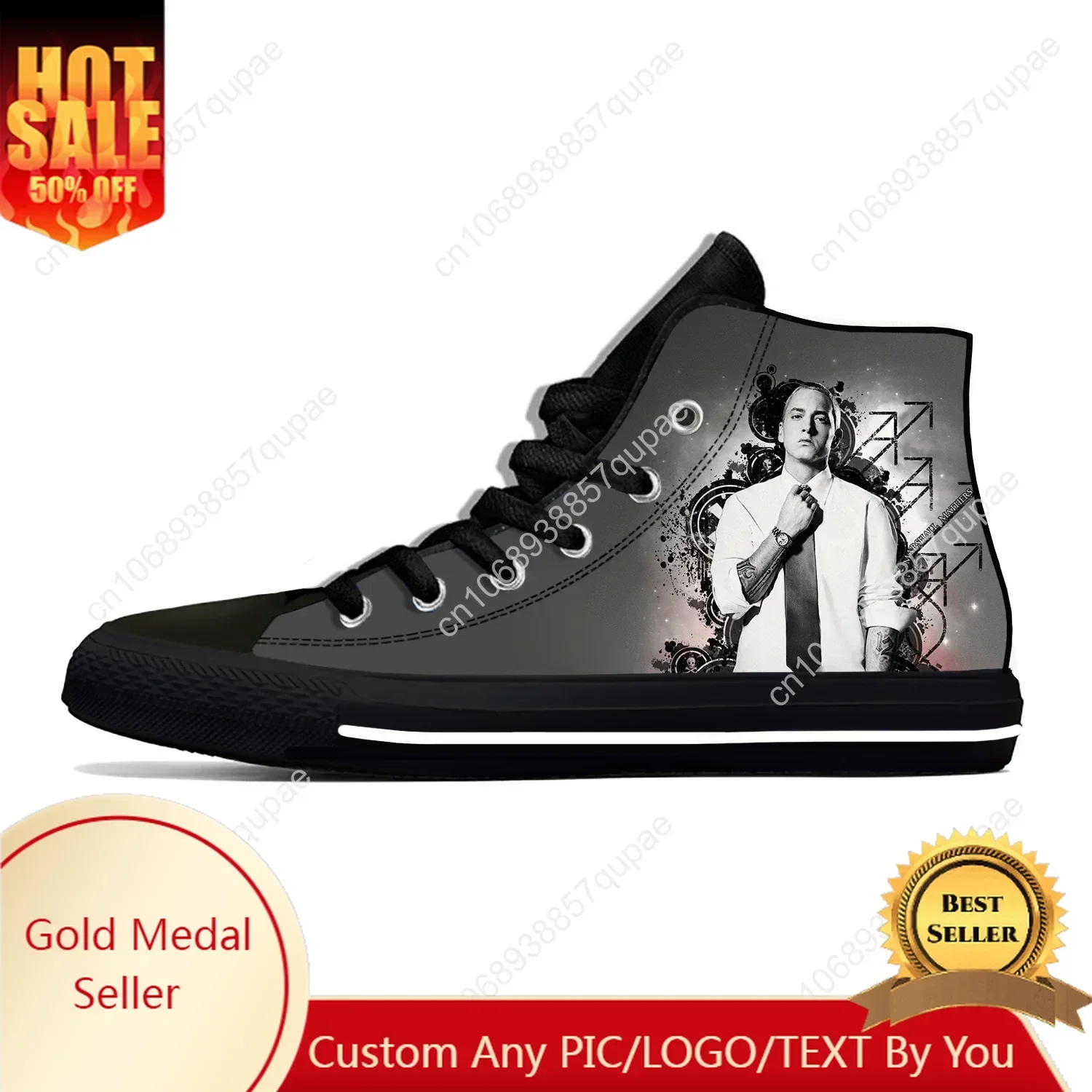 

Eminem Hip Hop Rapper Rap Music Fashion Popular Casual Cloth Shoes High Top Lightweight Breathable Custom Men Women Sneakers