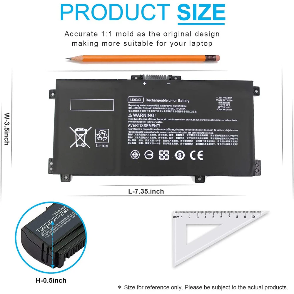 Lk03xl-リチウムイオン電池,11.55v,4800mah,55wh,HP 916368-421, 916814-855用,HSTNN-1B8N