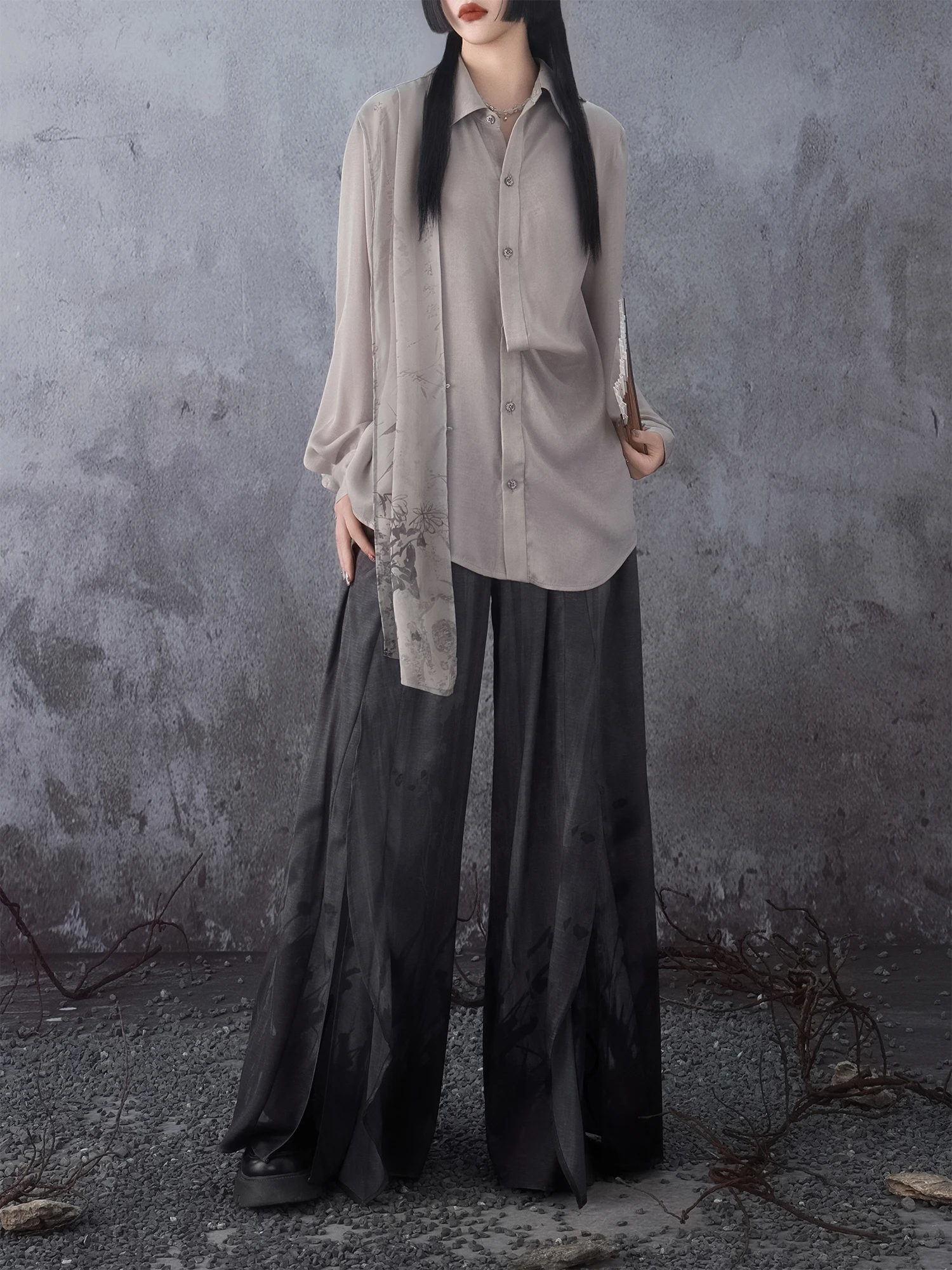 

Защитная от солнца женская блузка с длинным рукавом и бамбуковым принтом, свободного кроя, повседневная, стройнящая, драпированная, для ежедневной носки, из полиэфирного волокна